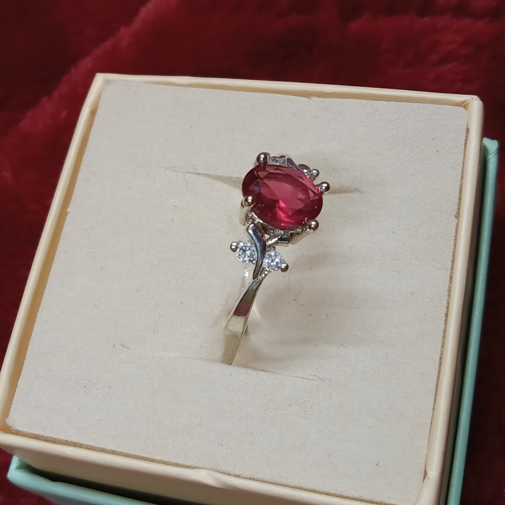 Sterling Silver Pink & White CZ Floral Ring Size 7 - Picture 7 of 14